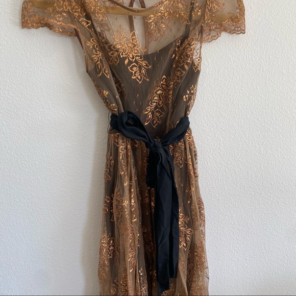Anthropologie Moulinette Soeurs Honeyed Lace Dress Bronze  - Women's 2 - Picture 10 of 14